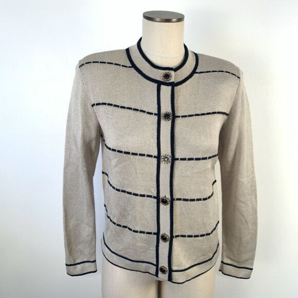 VTG Talbots Gold Striped Womens Sweater Cardigan Button Front Size 6